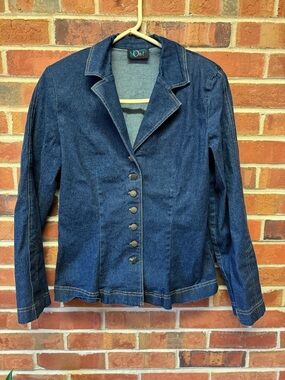 Denim Dark Blue Button-Front Women's Jacket